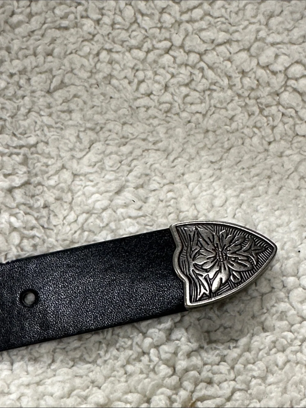 Ssumday Black Western Leather (?)   Belt Engraved Silver Cowgirl Buckle XL